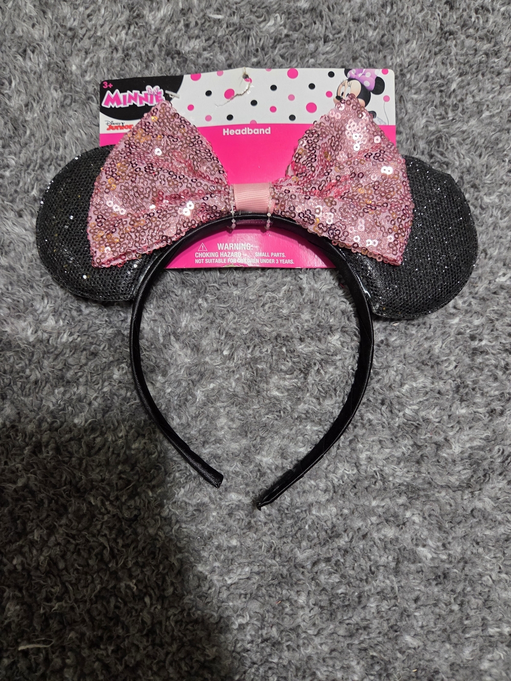 Minnie Kids Sequin Bow Headband - Pink Bow, Black Ears